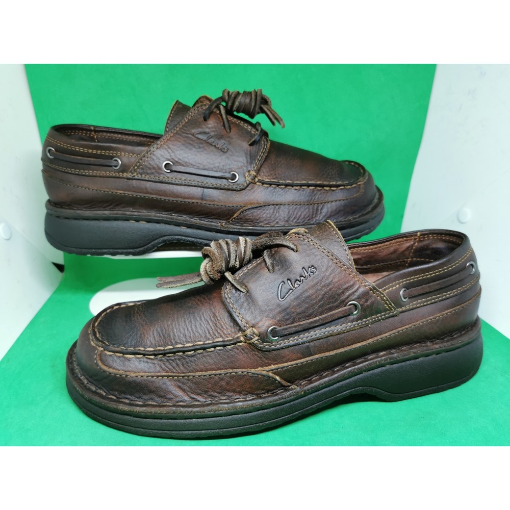 Vintage Clarks Boat Shoes Dark Brown Leather Oxford Brogue Mens 9.5M Active Air